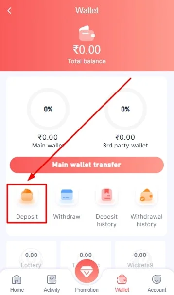 Click on deposit