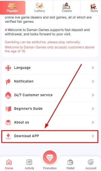  click on the“Download app” option